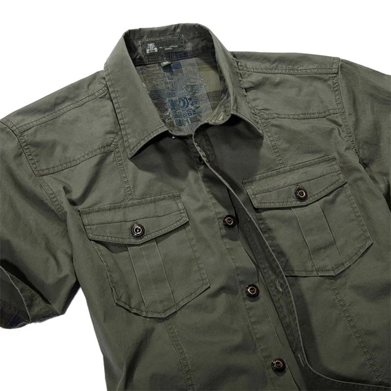 Джип сплошной цвет хлопок мужские рубашки с коротким рукавом с отложным воротником армейский зеленый хаки мужские Топы повседневные мужские рубашки XXXL