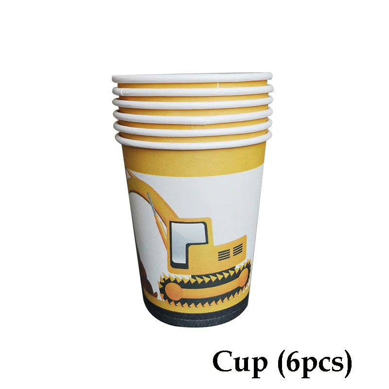 cup 6pcs Тема экскаватора вечерние одноразовые столовые приборы строительные транспортные средства соломинки тарелки Дети День рождения украшения вечерние принадлежности - Цвет: cup 6pcs
