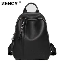 

ZENCY 2022 NEW 100% Genuine Cow Leather Silver Hardware Women Black White Backpacks Girl First Layer Cowhide Female Book Bag