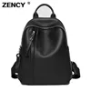 ZENCY Genuine Cow Leather Silver Metal Hardware Women Black White Color Backpacks Young Girl First Layer Cowhide Shooping Bag 1