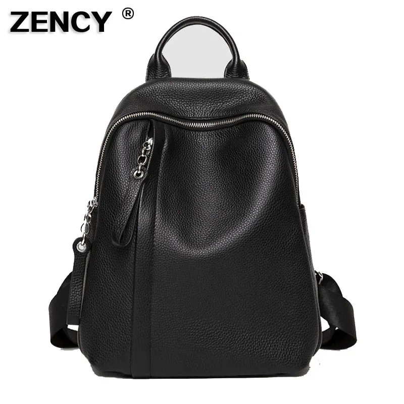 Couro de Vaca Todos os Dias Camada do Sexo Bolsa de Livro Zency Novo Genuíno Prata Ferragem Mulheres Mochilas Casuais Menina Primeira Feminino 2020 100%