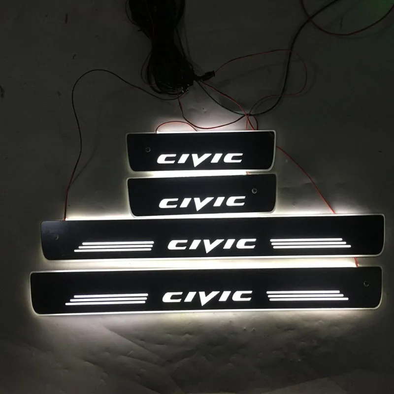 4 шт./применим к CIVIC светодиодный порог освещения порог износостойкая пластина Добро пожаловать педали украшения для HONDA Civic