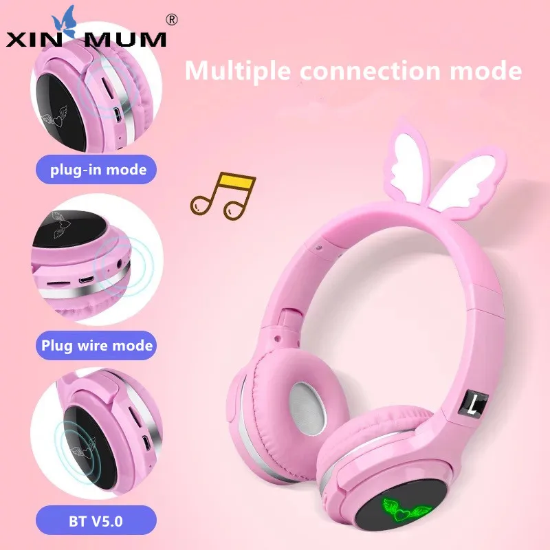 Cute Cartoon Wireless Bluetooth Headphone Bluetooth Headset Support SDCard Audio Cable Headphone for Girl Boy Children Gift 2020