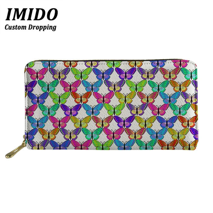 IMIDO, фирменный дизайн, кожаные кошельки, длинные, для женщин, для денег, для билетов, сумка, Carteira Feminina, женские, длинные, чистый, с рисунком бабочки, Carteras