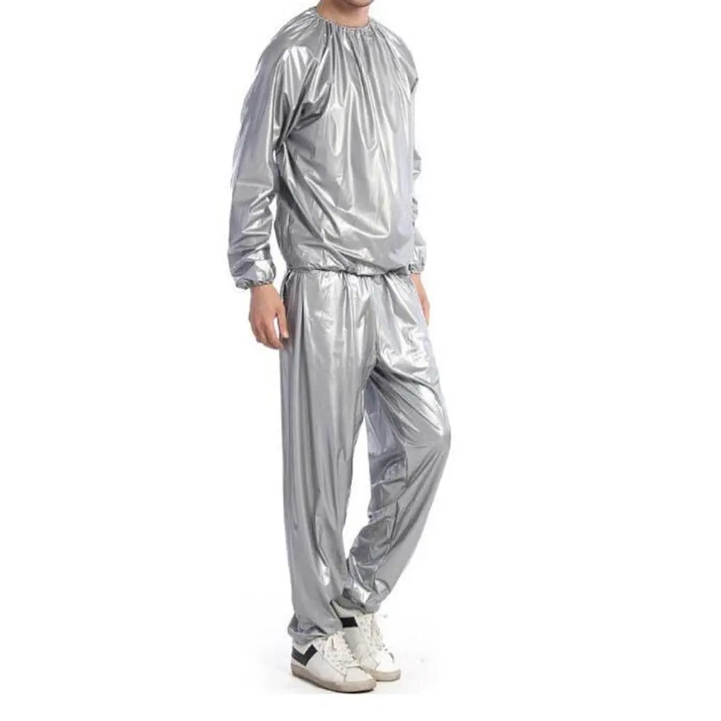 Silver XXL Водонепроницаемый Ветрозащитный ПВХ сауна костюм анти-рип тренировки Фитнес потеря веса Спортивная сауна одежда сплошной цвет спортивный костюм - Цвет: Silver XXL
