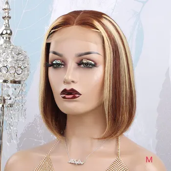 

Short Bob Wig Honey Blond Highlight Straight Human Hair Wigs for Women Remy Pixie Cut 5x5 Lace Closure Wig Pre Plucked