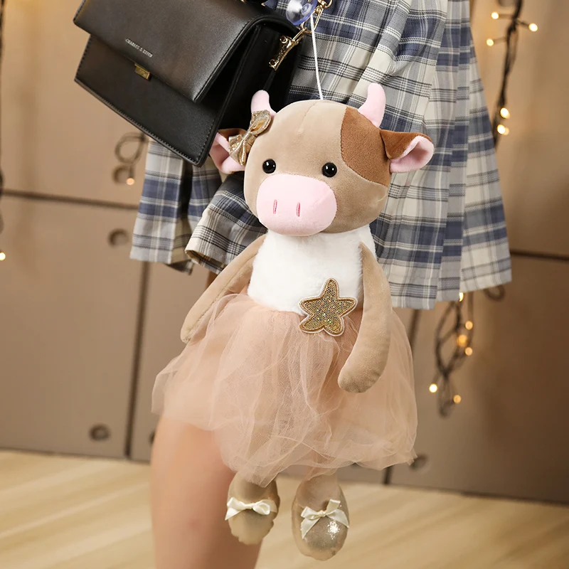Hot Sale Kawaii Lovely Dressing Cloth Animal Milk Cow Dolls Ballet Cattle Plush Toy Stuffed Soft Baby Finger Toys Birthday Gifts | Игрушки и