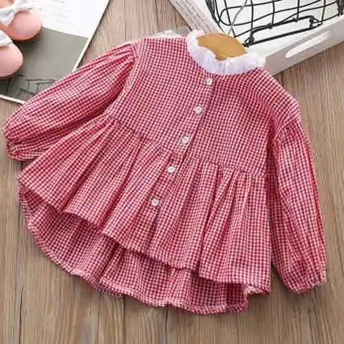 Блузка для девочек модные корейские клетчатые топы Детские рубашки с длинными