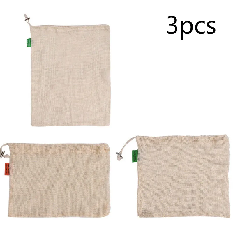 A Set of 3 pieces Сумки для овощей популярные хлопковые для фруктов и овощей с кулиской многоразовые домашние 1 шт. кухонные сетчатые сумки для хранения машинная стирка - Цвет: A Set of 3 pieces