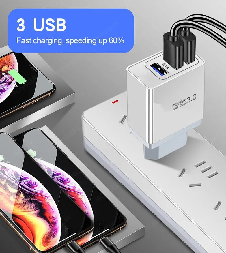 USB Phone Charger Quick Charge 3.0 4.0 Universal Fast Charging Adapter Chargers For iPhone Xiaomi 10 Samsung Tablets EU US Plug (3)