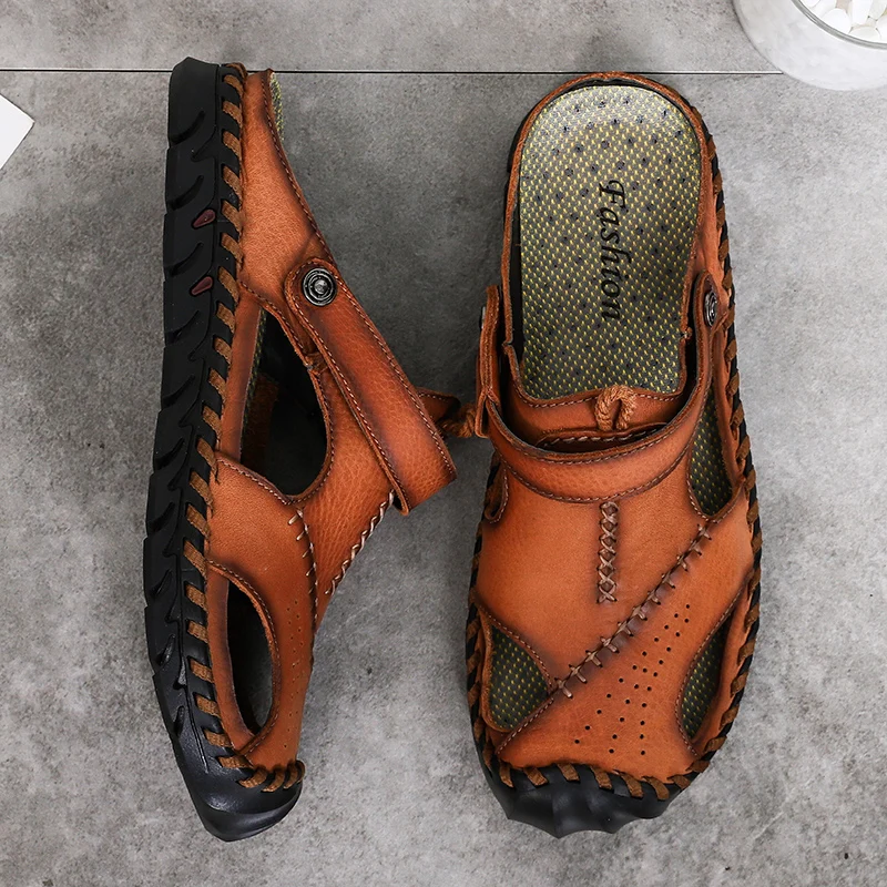 Классические мужские сандалии летние мягкие удобные мужские шлепанцы высококачественные сандалии из натуральной кожи сандалии большого размера Мужская обувь в римском стиле