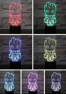 groot 3 USB светодиодный 3d-ночник Marvel Мстители супер герой дерево человек фигурка Грут 3D иллюзия многоцветный RGB настольная лампа спальня неоновый - Испускаемый цвет: groot 3
