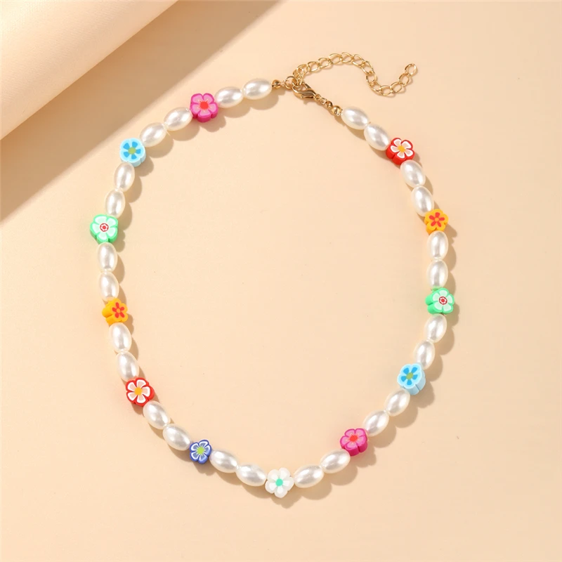 17KM Bohemian Colorful Bead Shell Necklace for Women Summer Short Beaded Collar Clavicle Choker Necklace Female Jewelry