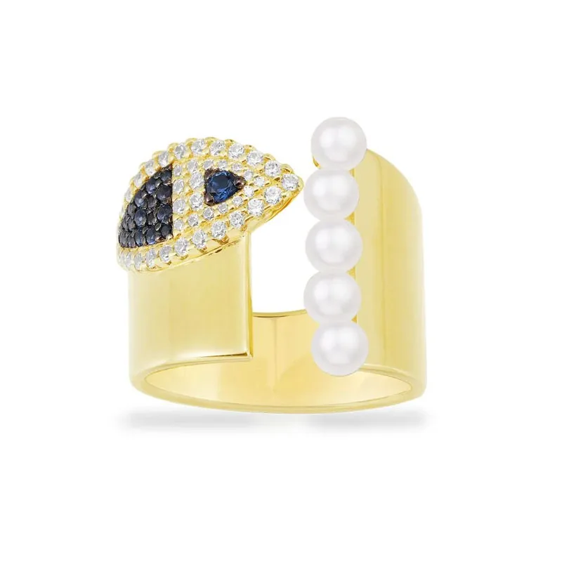 SLJELY High Quality Fahsion Real 925 Sterling Silver Yellow Gold Color Lucky Fish Open Ring with Pearls Women Fine Brand Jewelry | Украшения