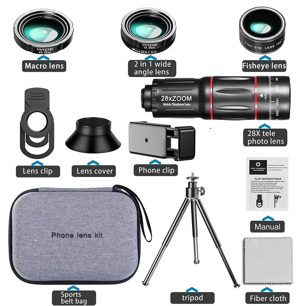Olho de Peixe Zoom para Iphone Lente da Câmera do Telefone Universal Lente Grande Angular Macro Fisheye 7 8 Plus xs Max x Móvel Monocular 1 Universal olho de peixe lente grande angular