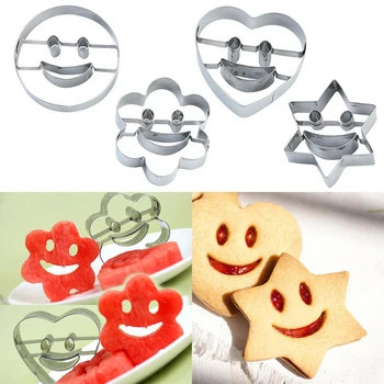

Silver 4Pcs/Set Stainless Steel Smiling Face Mould Cookies Cutter Pastry Biscuit Cake Decorating Kitchen baking Tools EJ889980