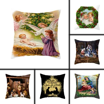 

1pcs 45x45cm Christmas Jesus Christianity Pillow Skin Decorative Pillowcases Waist Printed Peach Skin Suede Pillowcase