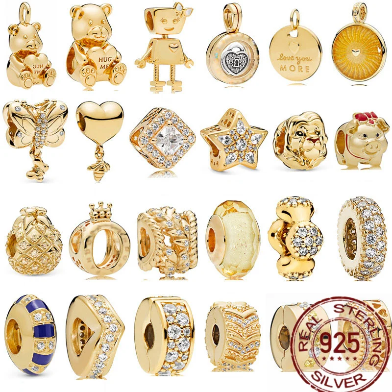 925 Sterling Silver Crown machine sister fixed Gold Charm fit Original Pandora charms Bracelet DIY Women Jewelry | Украшения и