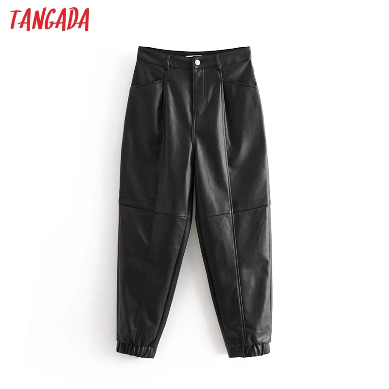 Prezzo Tangada nero delle donne di cuoio DELL UNITÀ di elaborazione pantaloni danno femminile 2019 autunno inverno vintage pantaloni di cuoio del faux di alta street style 6A10