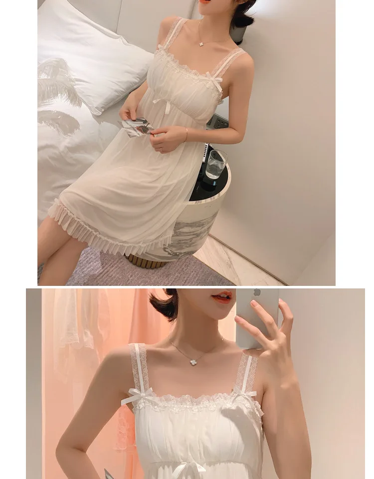 Стиль Весна и лето милое Ретро корт с нагрудной накладкой Boob ТРУБА Топ ремень ночная рубашка Женская кружевная принцесса женская