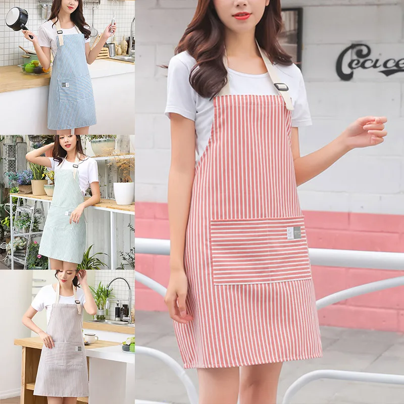 

Home Cooking Tool Waist Bib Antifouling Women Aprons 70*75cm Stripe Pattern Wear Resistant Kitchen Accessories Cotton Linen