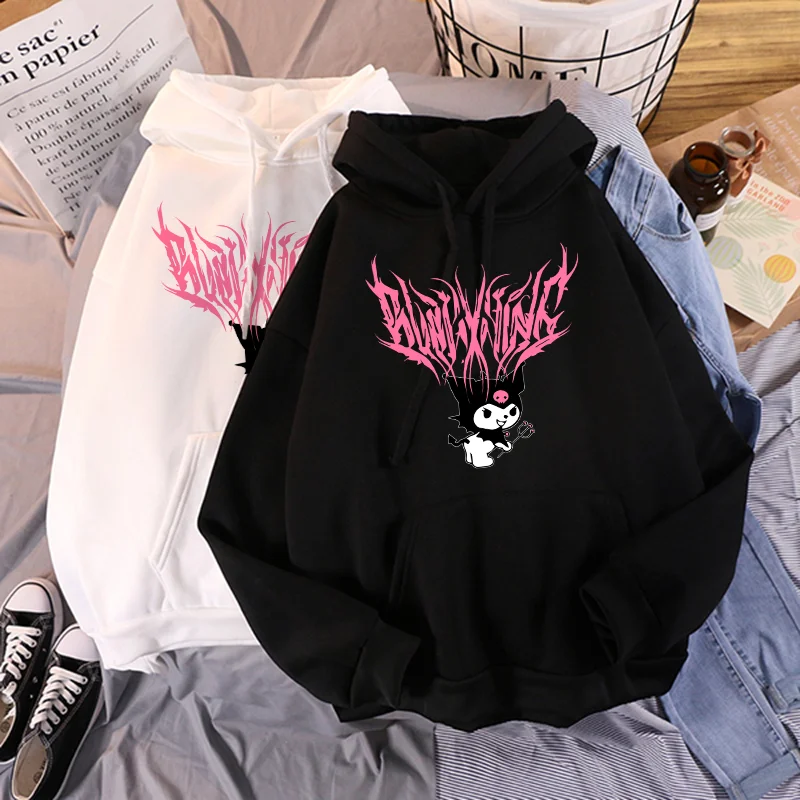 

Fashion Funny Sweatshirt Women Devil Printed Women Fleece Hooded Sweatshirts Harajuku Cartoon Ladies Pullover Warm Pocket Hooded