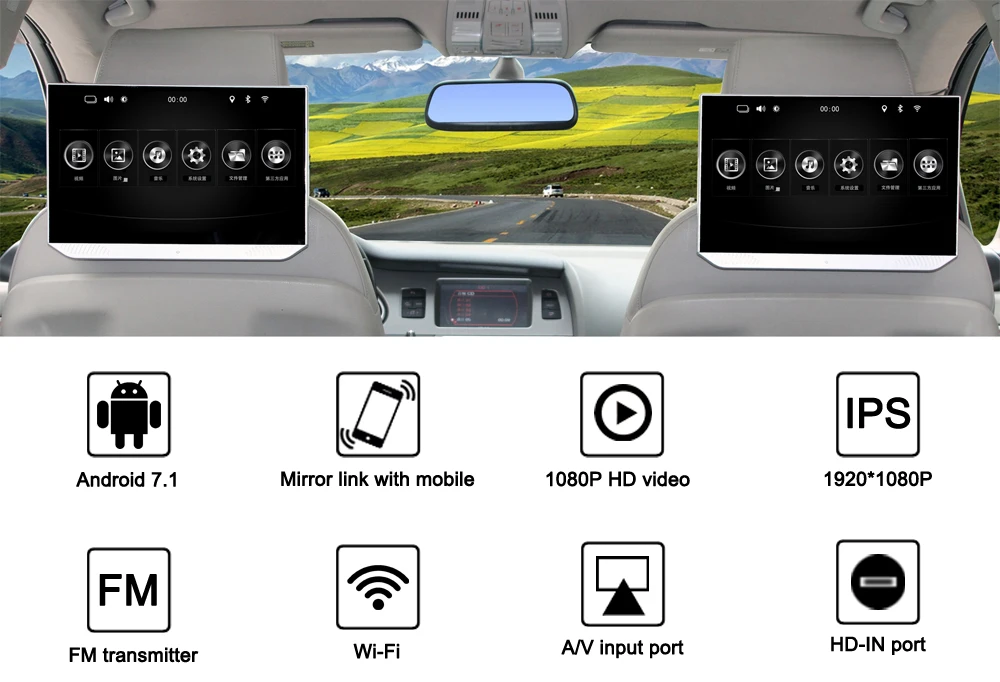 13,3 дюймов Android 7,1 Автомобильный подголовник монитор 1080P HD сенсорный экран wifi Bluetooth Автомобильный Дисплей HDMI USB Ультратонкий MP5 видео плеер