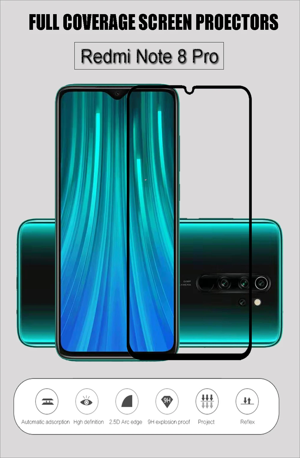 25 шт./партия полное покрытие протектор экрана для Xiaomi Redmi Note 8 Pro Защита от царапин защитная пленка Закаленное стекло для Redmi Note 8
