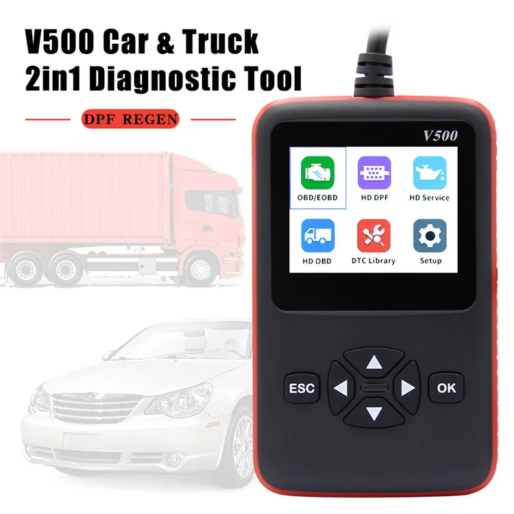 

V500 Car Truck Obd2 Scanner for Car Truck Heavy Duty Auto Code Reader DPF Oil Reset CR-HD Car Diagnostic Tool PK NL102P