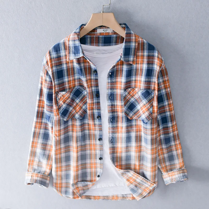 Рубашка мужская Всесезонная в клетку хлопок Классическая универсальная рабочая