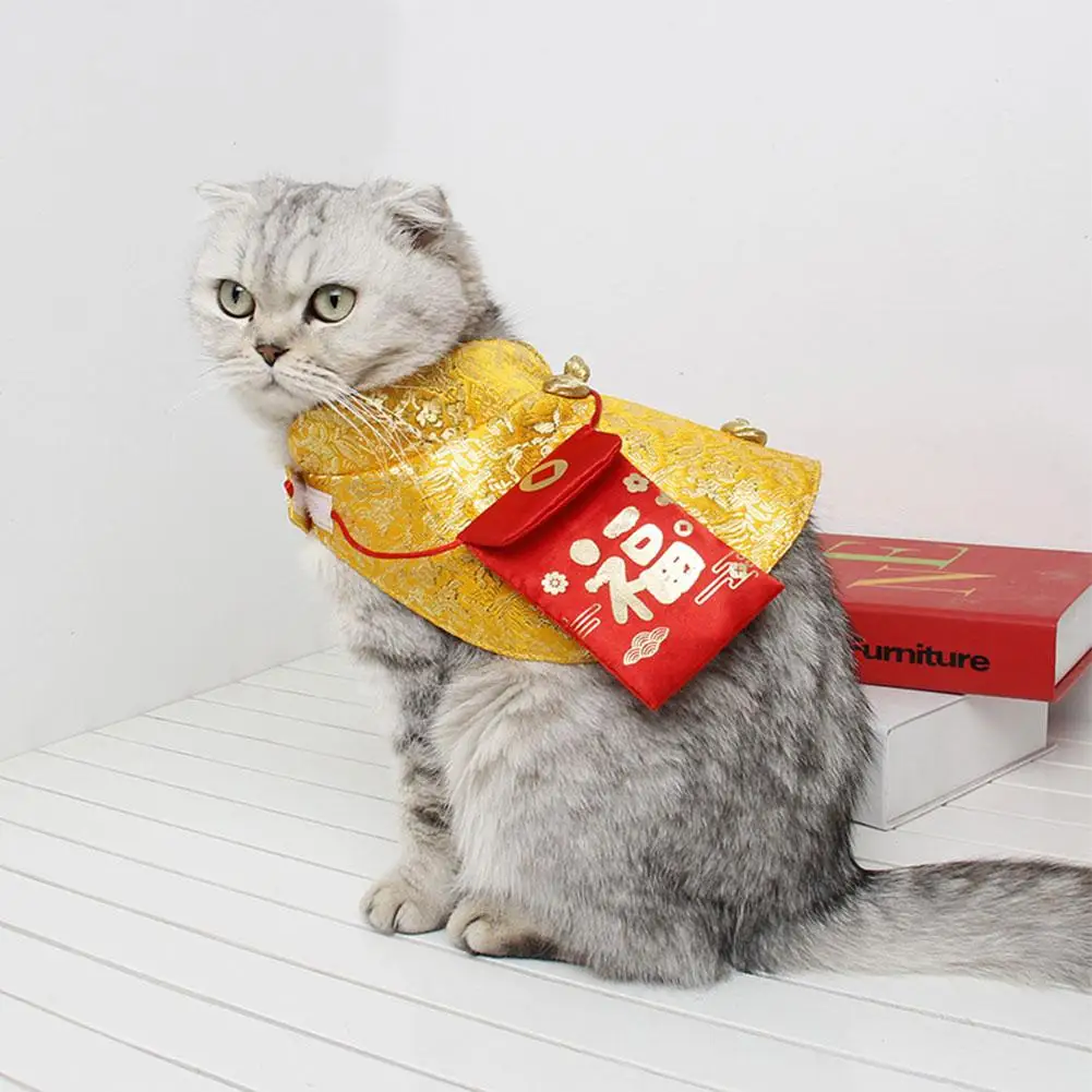 Новогодний плащ для питомца кота, праздничный костюм, платье династии Тан, праздничный плащ с красным конвертом для котенка, для щенка