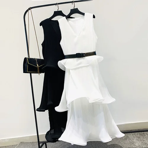 white Neploe/модное женское элегантное платье без рукавов с высокой талией, сексуальное гофрированное однотонное платье до середины икры, Vestidos, длинные платья с поясом 55222 - Цвет: white