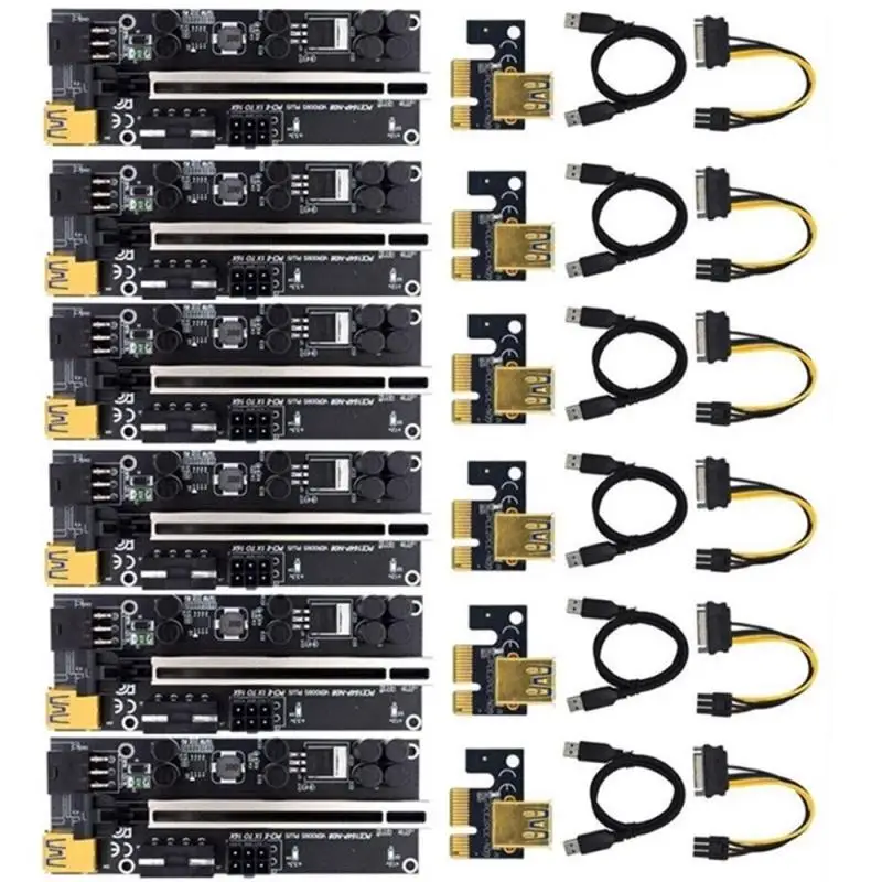 Newest VER009S Plus USB 3.0 PCI-E Riser VER 009S Express 1X to 16X Extender Riser Adapter Card 6Pin Power Cable For Mining 60CM 1
