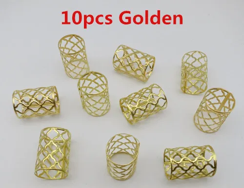 10pcs Golden 10 шт./упак. Золотой/Серебряный Большой Регулируемый подвязанные лентой, с объемной волной, дредлоки, для увеличения объема, бусины манжеты кольца для зажимов трубки около 16 мм Отверстие аксессуары - Цвет: 10pcs Golden