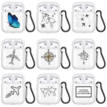 

Bluetooth Earphone Case for Apple Airpods 1&2 Transparent Caso Cute Butterfly World Map Trip Wireless Accessories Soft Cover Box