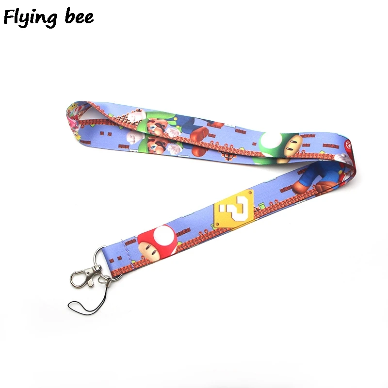 20pcs/lot Kawaii Game Bros Lanyard Keychain Keys Holder Women Strap