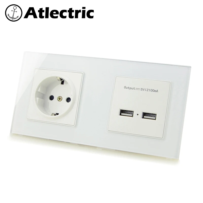 

Atlectric DE EU Standard Plug Wall Socket Dual USB Charging Port Socket Power Adapter Double Socket Electrical Outlet