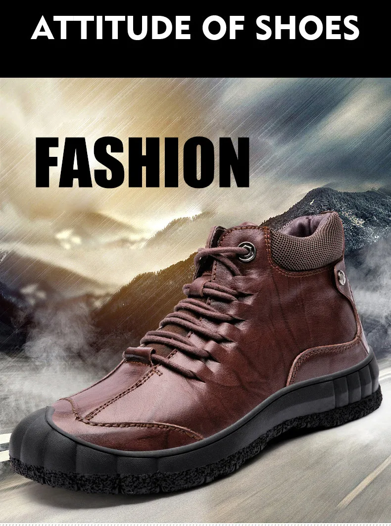 ZUNYU New Genuine Leather Men Boot Fashion Man Winter Snow Boots keep Warm Boots Plush Ankle Snow Work Shoes Men's Snow Boots