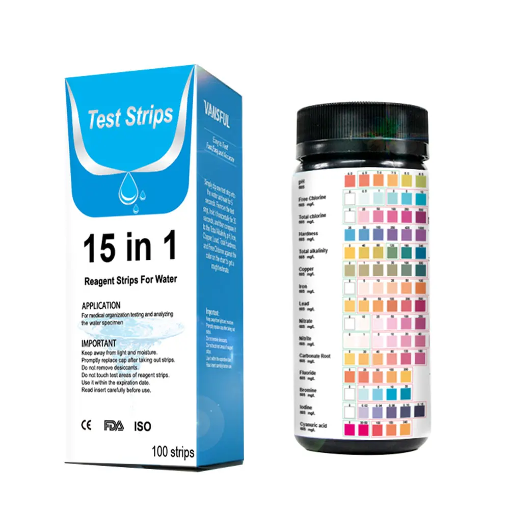 100PCS 7/14/15-in-1 Drinking Water Test Strip PH Bromine Nitrate Water Quality Test For Aquarium Fish Tank Pool Strip