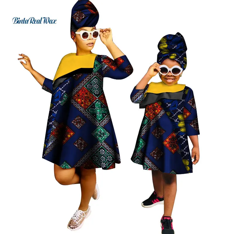 7 African Clothes Ankara Print Dresses for Women Girls Bazin Riche Mom and Daughter Clothes Dashiki African Design Clothing WYQ266 - Color: 7
