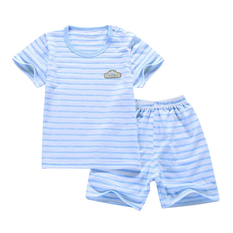 

Kid Baby Clothes Set Summer Fashion Cotton Striped T-shirt+Solid Shorts 2pcs Suit Child Clothing