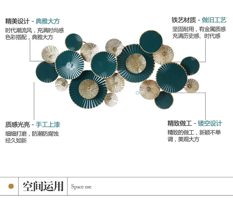 European Wrought Iron Wall Hanging Decorative Lotus Leaf Crafts Ornaments Home Wall Sofa Background Metal Mural Decoration Art