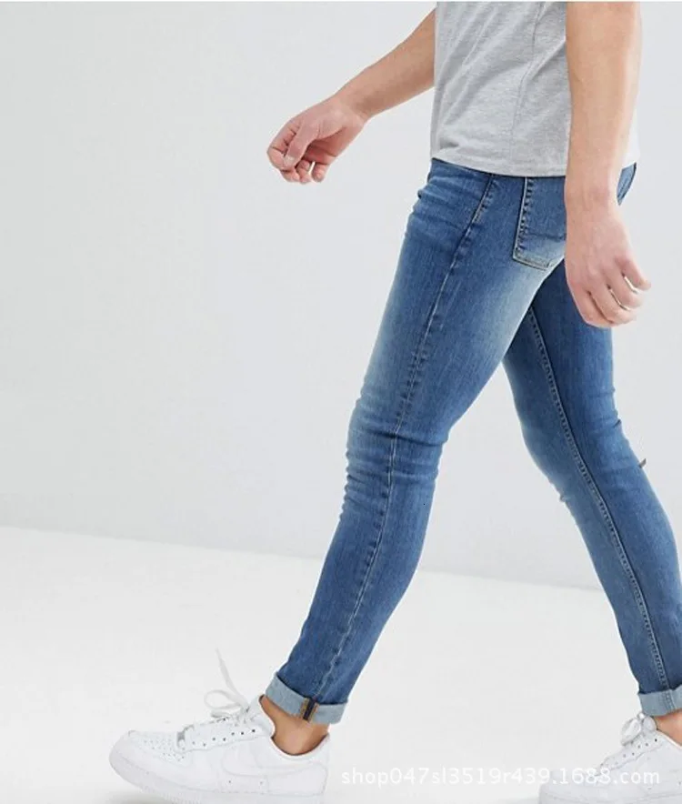 Solid Blue Jeans for Man Slim Fit Denim Pencil Pants Classic Male Skinny Jean Designer Casual Stretch Jean Trousers Men Fashion