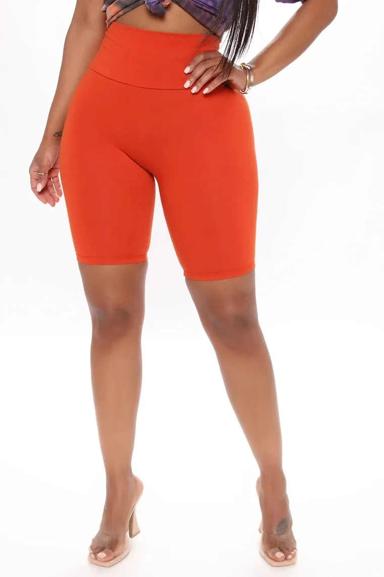 

Women Casual Stretch Booty Shorts Fashion High Waist Solid Color Sport Capri Running Short Bodycon Elastic Waist Leggings Shorts