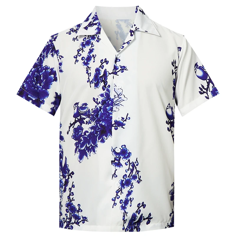 Модная мужская рубашка в Корейском стиле с цветочным принтом, Chemise Homme Longue, тонкие хип-хоп блузки, мужские повседневные рубашки с коротким рукавом