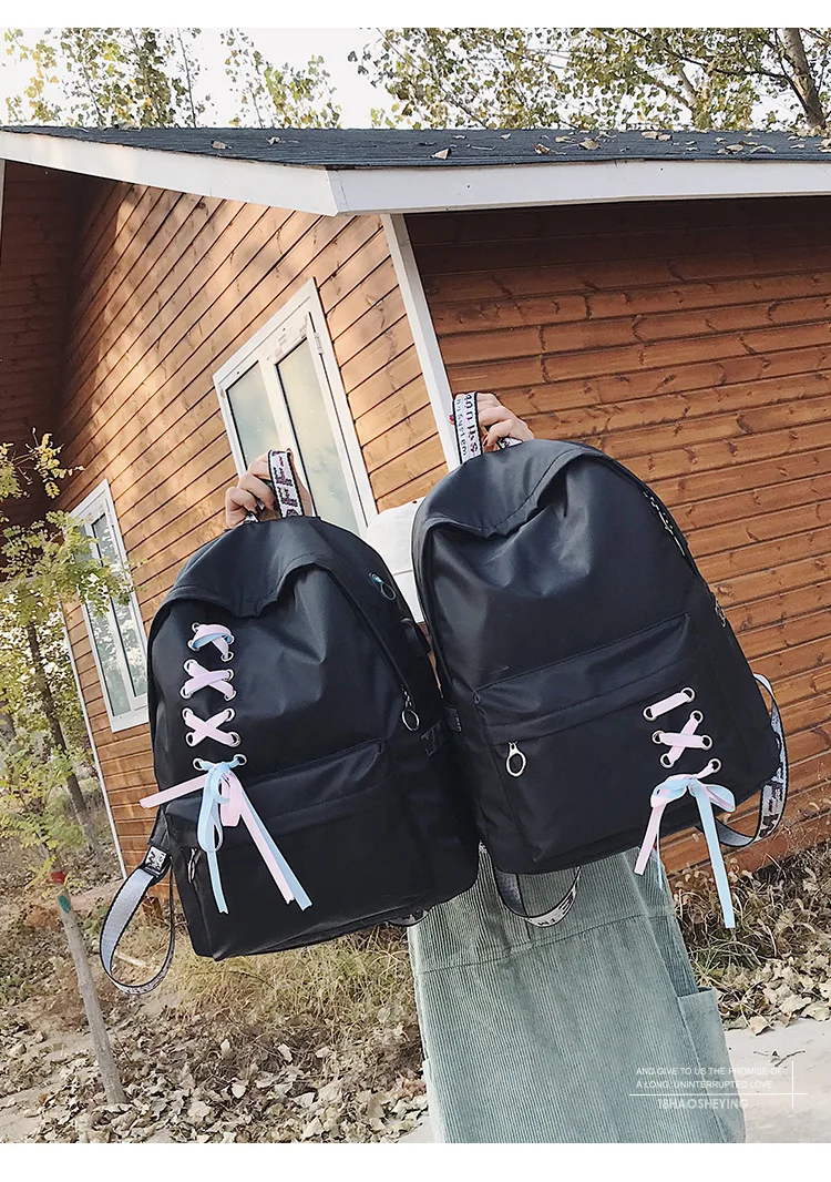 Cross Border for Oxford Cloth Backpack Women's Fashion Korean-style Casual WOMEN'S Bag Middle School Students School Bag Ribbon