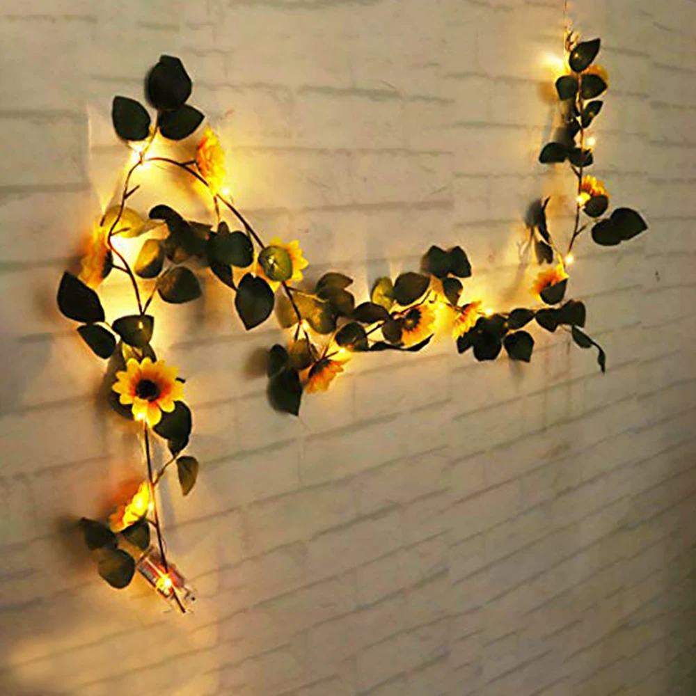 Artificial Green Leaf Rattan LED Copper Wire Lamp Sunflower Vine String Light Christmas Decoration Lantern | Освещение