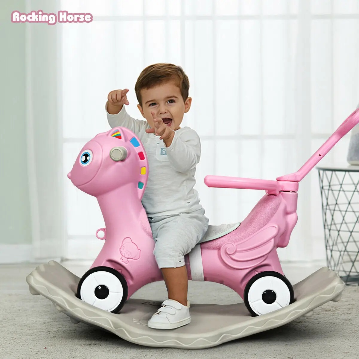 Baby Rocking Horse 4 in 1 Kids Ride On Toy Push Car with Music Indoor and Outdoor