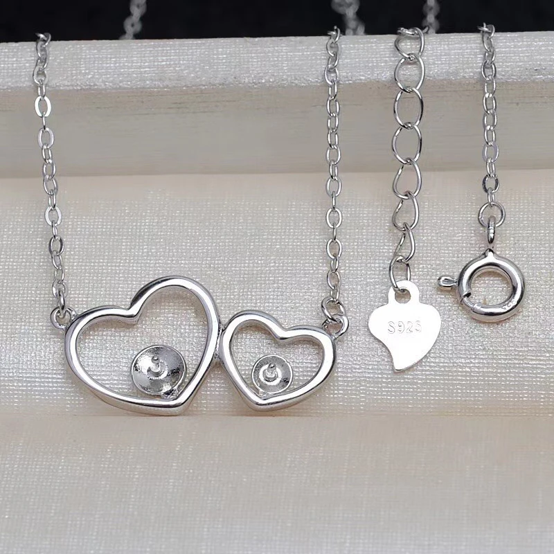 

TWO HEART 925 Sterling Silver Necklace Chain with Pendant Findings Base Jewelry Parts Fittings for Pearls Corals Jades Stones