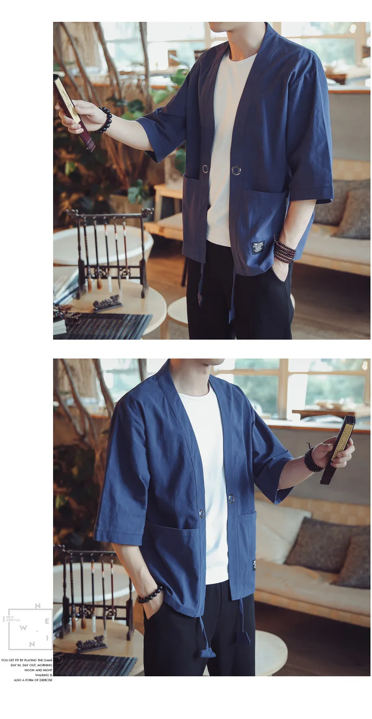 Летнее винтажное хлопковое льняное кимоно, куртка для мужчин, плюс размер 5XL, тонкий солнцезащитный кардиган-кимоно, пальто, верхняя одежда с коротким рукавом, SA-8